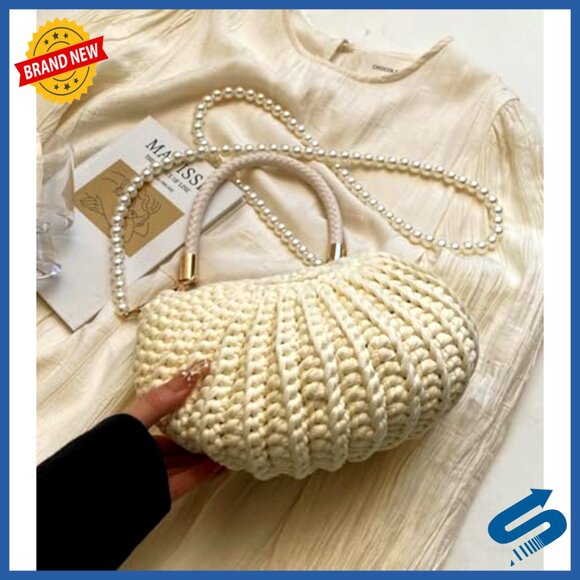 Handwoven Seashell Hobo Bag Crochet Beach Shoulder Crossbody Purse - Picture 6 of 7